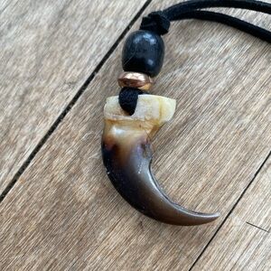 Men necklace with a bear/teeth  Pendant . Handmade